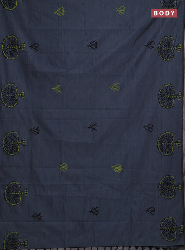 Grey & Lime Green Semi Silk Cotton Saree - Printed