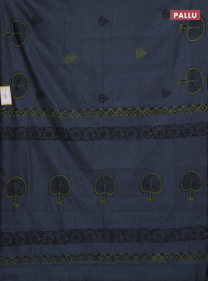 Grey & Lime Green Semi Silk Cotton Saree - Printed