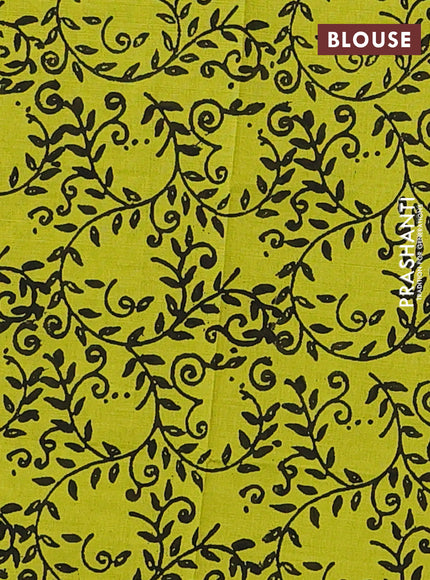 Grey & Lime Green Semi Silk Cotton Saree - Printed