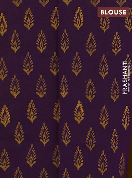 Mustard Yellow & Purple Semi Silk Cotton Saree - Printed