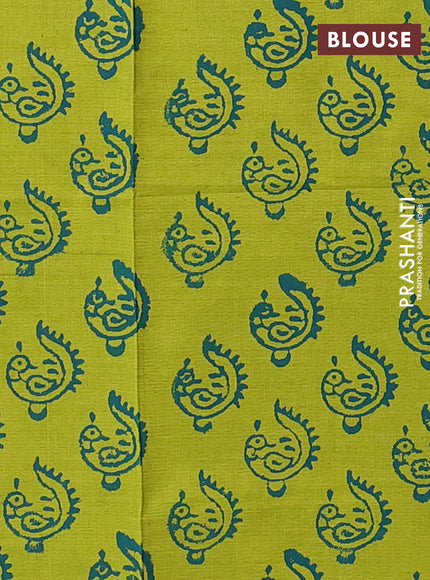 Peacock Blue & Lime Green Semi Silk Cotton Saree - Printed