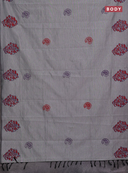 Grey & Purple Semi Silk Cotton Saree - Printed