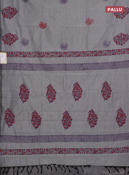Grey & Purple Semi Silk Cotton Saree - Printed
