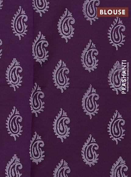 Grey & Purple Semi Silk Cotton Saree - Printed