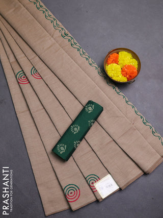 Sandal & Green Semi Silk Cotton Saree - Printed