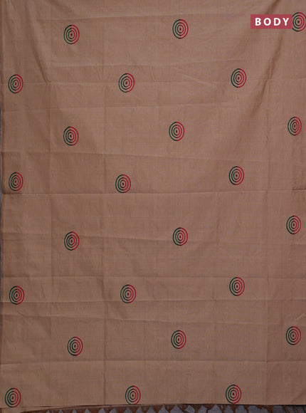Sandal & Green Semi Silk Cotton Saree - Printed