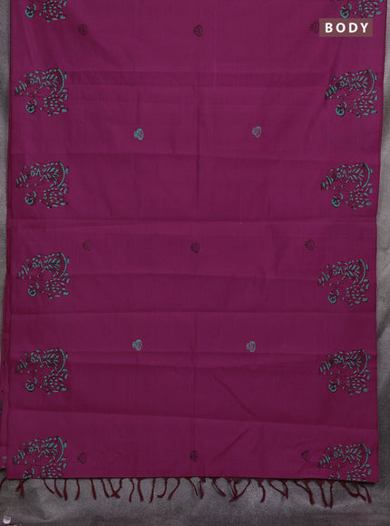 Pink & Teal Green Semi Silk Cotton Saree - Printed