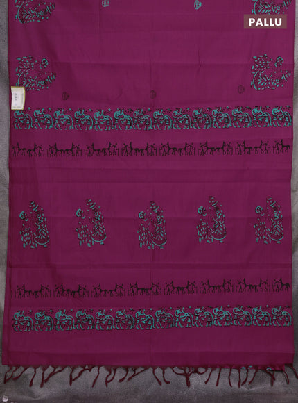Pink & Teal Green Semi Silk Cotton Saree - Printed
