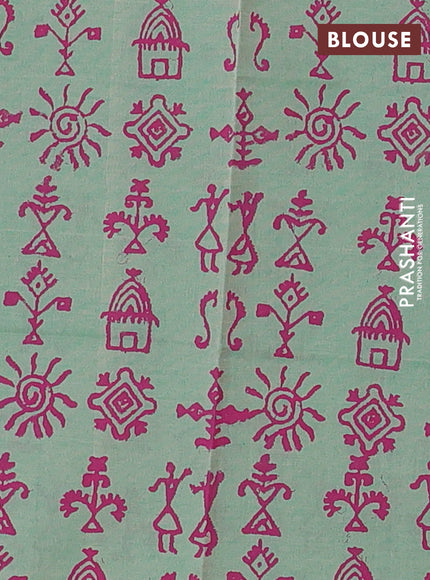 Pink & Teal Green Semi Silk Cotton Saree - Printed