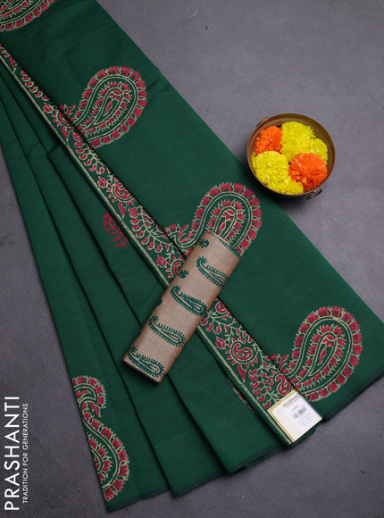 Green & Beige Semi Silk Cotton Saree - Printed