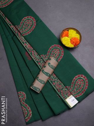 Green & Beige Semi Silk Cotton Saree - Printed