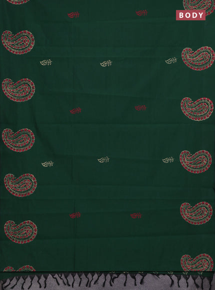 Green & Beige Semi Silk Cotton Saree - Printed