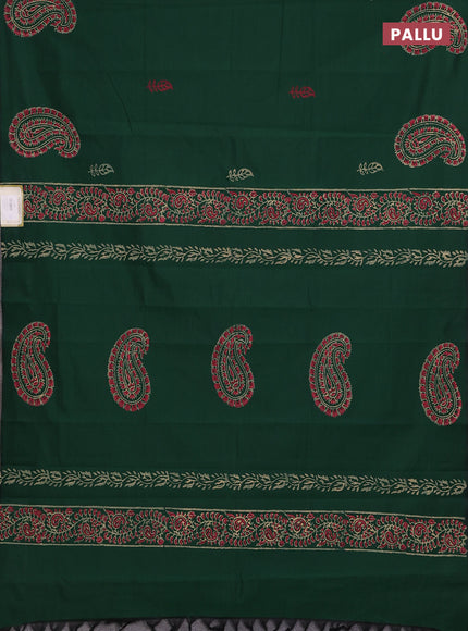 Green & Beige Semi Silk Cotton Saree - Printed