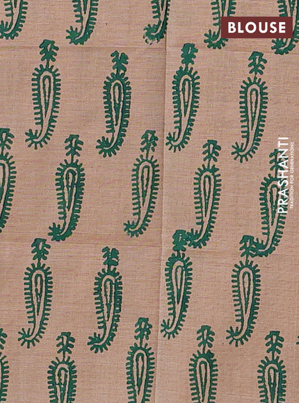 Green & Beige Semi Silk Cotton Saree - Printed