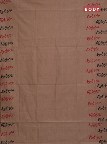 Sandal & Red Semi Silk Cotton Saree - Printed