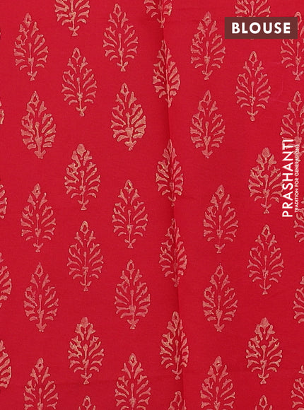 Sandal & Red Semi Silk Cotton Saree - Printed