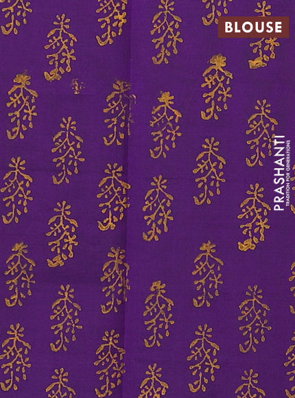 Mustard Yellow & Purple Semi Silk Cotton Saree - Printed