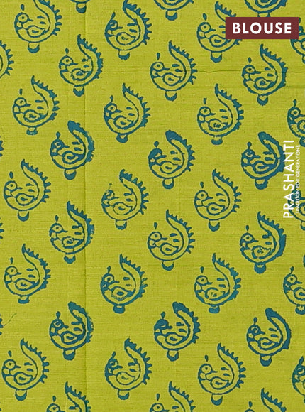 Peacock Blue & Lime Green Semi Silk Cotton Saree - Printed