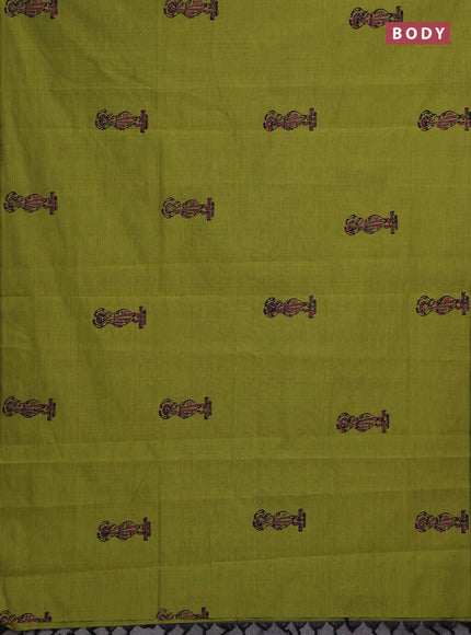 Lime Green & Pink Semi Silk Cotton Saree - Printed