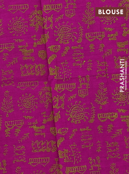 Lime Green & Pink Semi Silk Cotton Saree - Printed