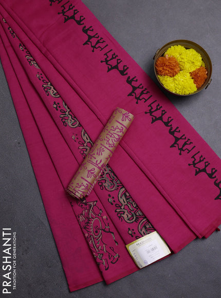 Pink & Peach Semi Silk Cotton Saree - Printed