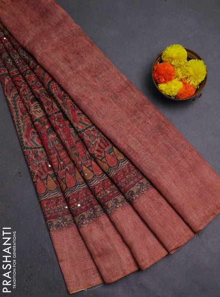 Peach Semi Linen Saree - Madhubani Prints