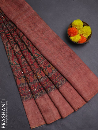 Peach Semi Linen Saree - Madhubani Prints