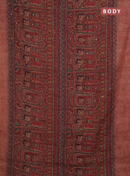Peach Semi Linen Saree - Madhubani Prints