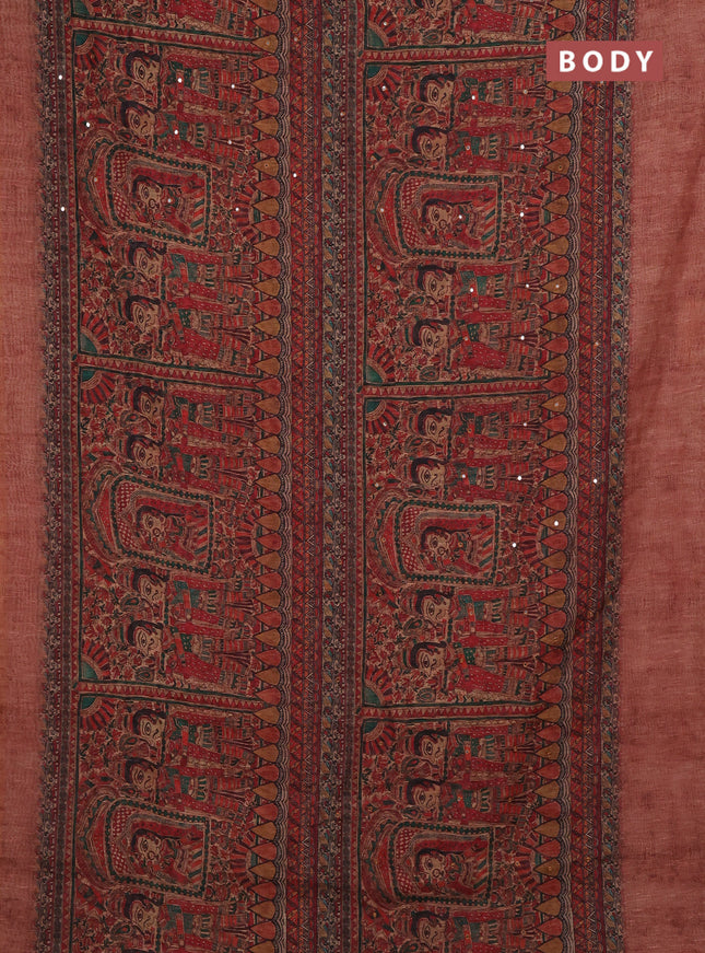 Peach Semi Linen Saree - Madhubani Prints