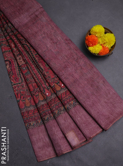 Pastel Pink Semi Linen Saree - Madhubani Prints
