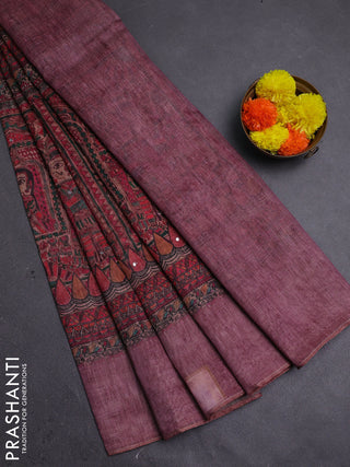 Pastel Pink Semi Linen Saree - Madhubani Prints