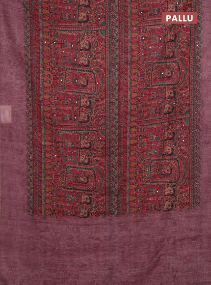 Pastel Pink Semi Linen Saree - Madhubani Prints