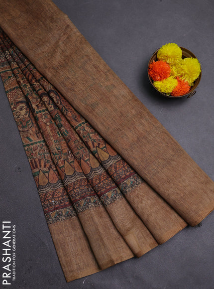 Chiku Semi Linen Saree - Madhubani Prints