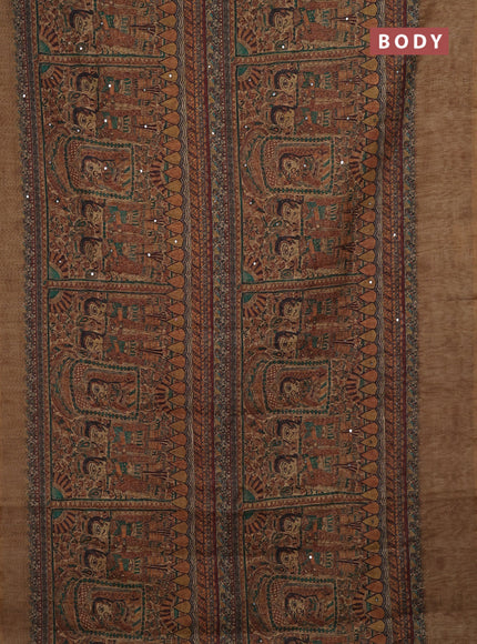 Chiku Semi Linen Saree - Madhubani Prints