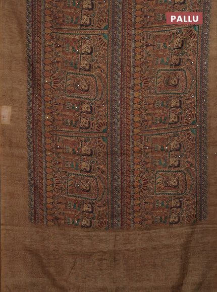 Chiku Semi Linen Saree - Madhubani Prints