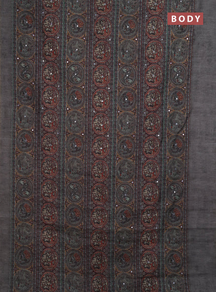 Grey Semi Linen Saree - Madhubani Prints