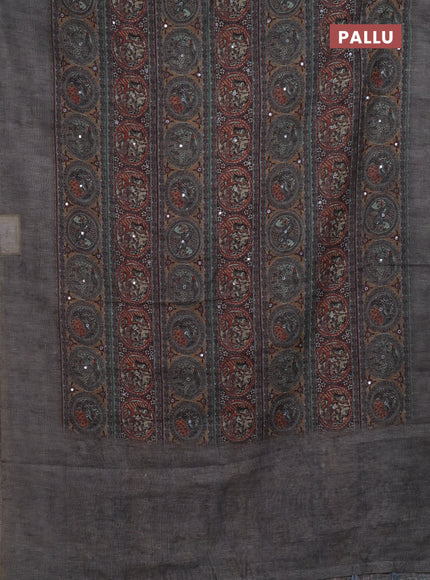 Grey Semi Linen Saree - Madhubani Prints