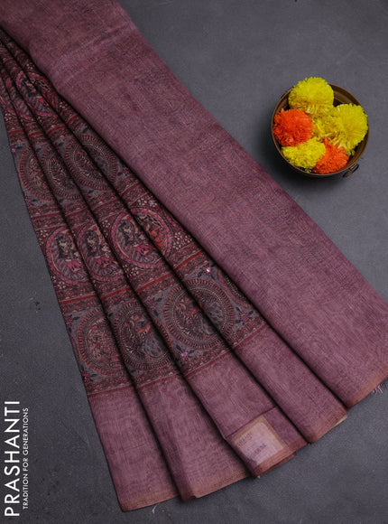 Pastel Pink Semi Linen Saree - Madhubani Prints