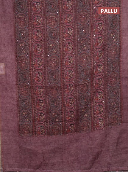Pastel Pink Semi Linen Saree - Madhubani Prints