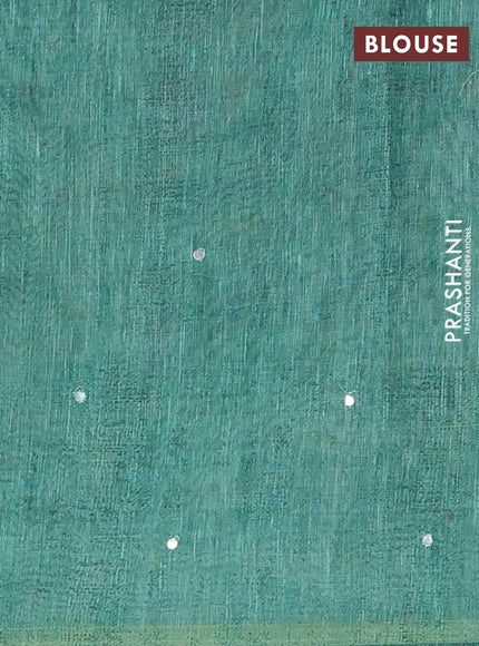 Teal Green Semi Linen Saree - Madhubani Prints