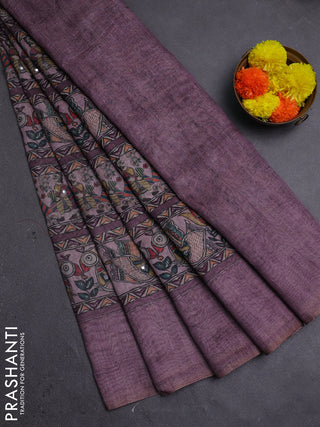 Mauve Pink Semi Linen Saree - Madhubani Prints