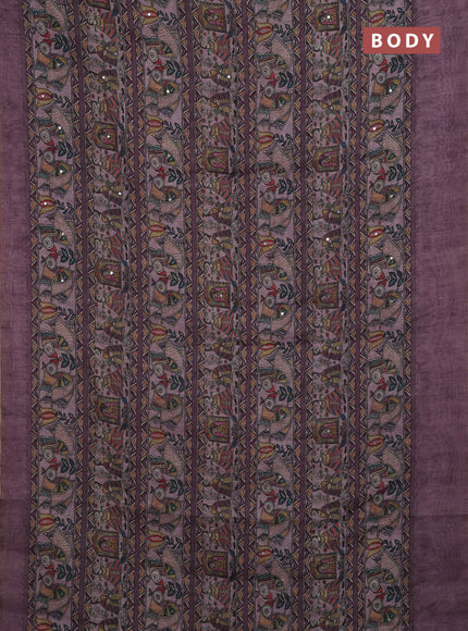 Mauve Pink Semi Linen Saree - Madhubani Prints