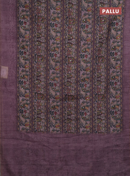 Mauve Pink Semi Linen Saree - Madhubani Prints