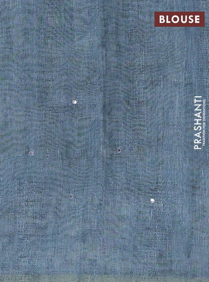 Pastel Blue Semi Linen Saree - Madhubani Prints