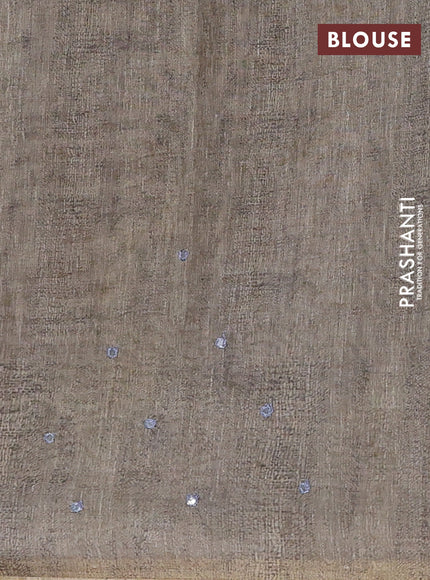 Greyish Green Semi Linen Saree - Madhubani Prints