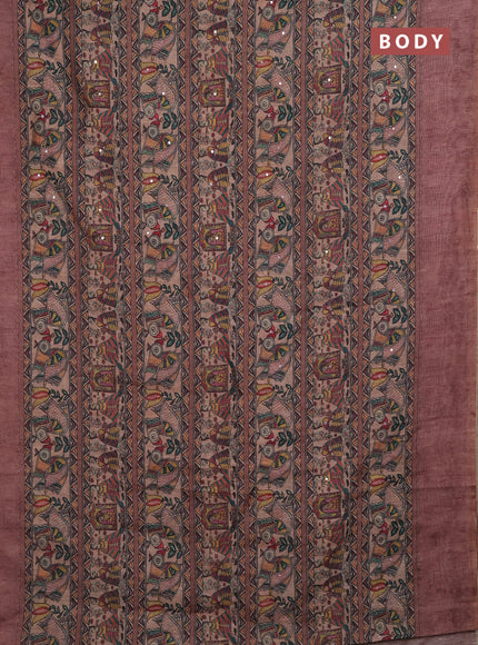 Pastel Brown Semi Linen Saree - Madhubani Prints