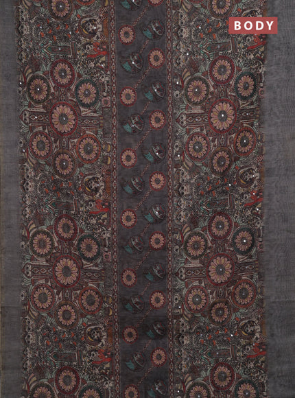 Pastel Grey Semi Linen Saree - Madhubani Prints