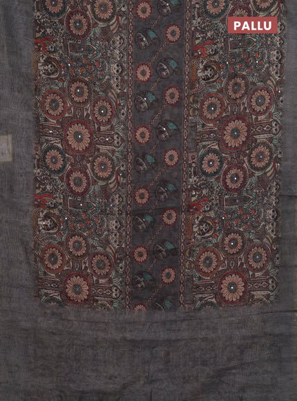 Pastel Grey Semi Linen Saree - Madhubani Prints