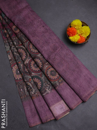 Mauve Pink Semi Linen Saree - Madhubani Prints