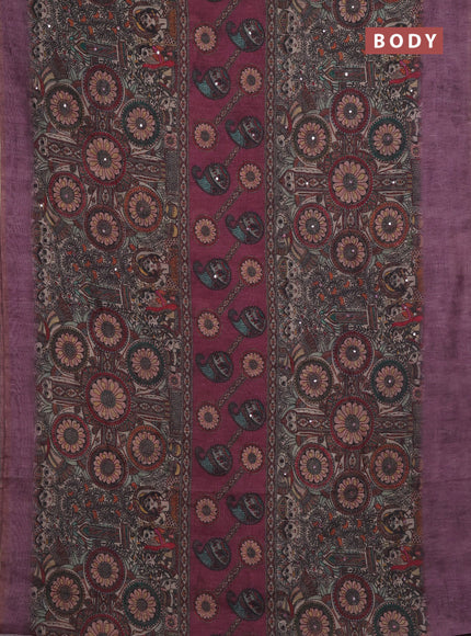 Mauve Pink Semi Linen Saree - Madhubani Prints